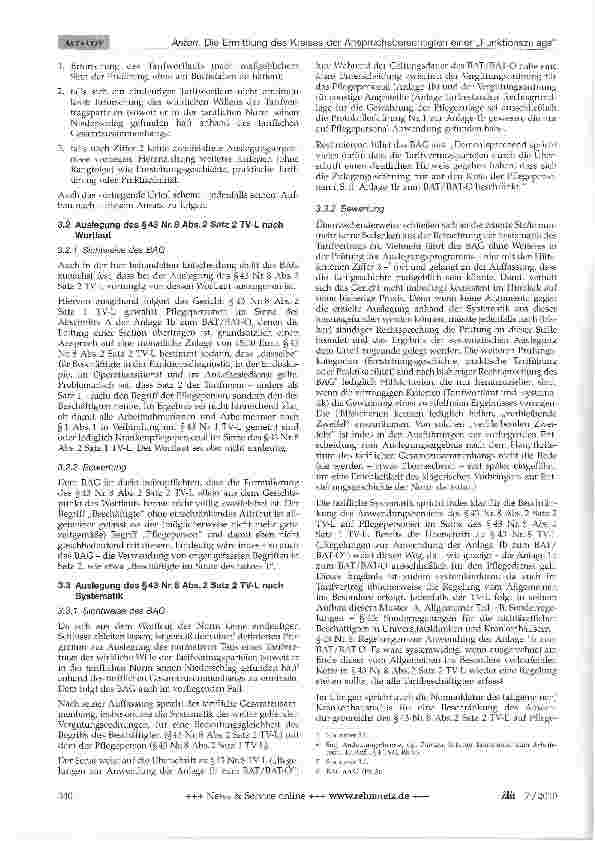 Vorschauseite 2: Die Ermittlung des Kreises der Anspruchsberechtigten einer Zulage nach §43 Nr. 8 Abs. 2 Satz 2 TV-L („Funktionszulage) im Lichte der Tarifvertragsauslegung