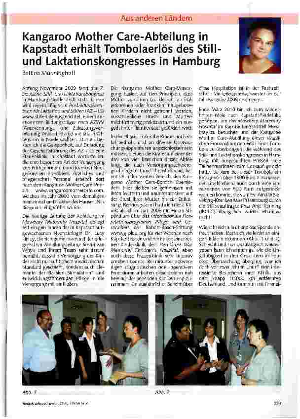 Vorschauseite 1: Kangaroo Mother Care-Abteilung in Kapstadt erhält Tombolaerlös des Still-und Laktationskongresses in Hamburg