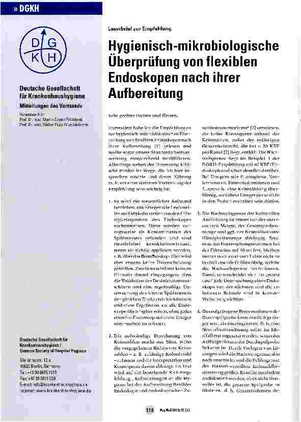 Vorschauseite 1: Hygienisch-mikrobiologische Überprüfung von flexiblen Endoskopen nach ihrer Aufbereitung