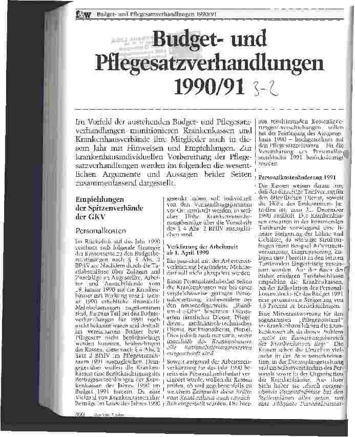 Vorschauseite 1: Budgetund Pflegesatzverhandlungen 1990/91