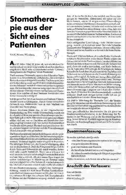 Vorschauseite 1: Stomatherapie aus der Sicht eines Patienten