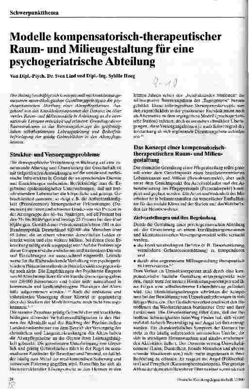 Vorschauseite 1: Modelle kompensatorisch-therapeutischer Raumund Milieugestaltung für eine psychogeriatrische Abteilung