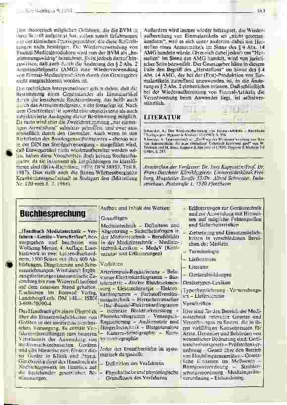 Vorschauseite 2: Wiederverwendung von ärztlichen Einmal-Artikeln Stellungnahme zur Schrift der Bundesvereinigung Verbandmittel
