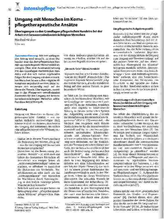 Vorschauseite 1: Umgang mit Menschen im Koma - pflegetherapeutische Ansätze Überlegungen zu den Grundlagen pflegerischen Handelns bei der Arbeit mit bewusstseinsbeeinträchtigten Menschen