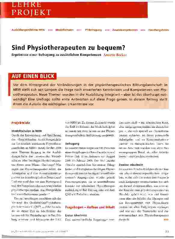 Vorschauseite 1: Sind Physiotherapeuten zu bequem?