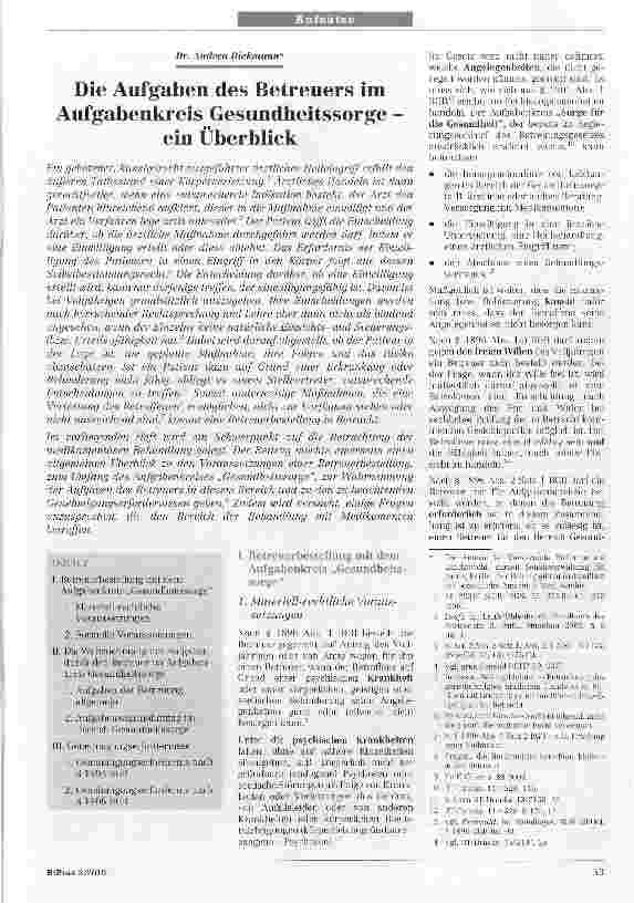 Vorschauseite 1: Die Aufgaben des Betreuers im Aufgabenkreis Gesundheitssorge - ein Überblick