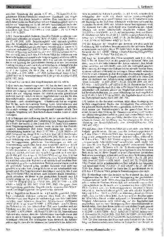 Vorschauseite 2: Bereitschaftsdienst - Abgeltung durch Freizeit