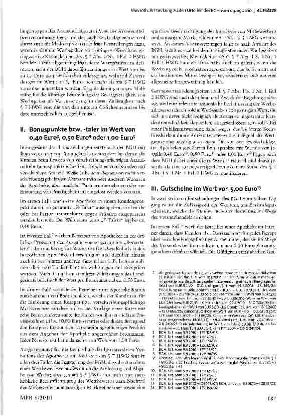 Vorschauseite 2: Werbung mit Bonuspunkten und Einkaufsgutscheinen -aktuelle Wertgrenzen der „Geringwertigkeit i.S.v. §7Äbs.iNr.iHWG