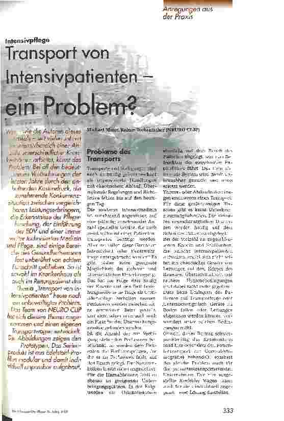 Vorschauseite 1: Transport von Intensivpatienten - ein Problem?
