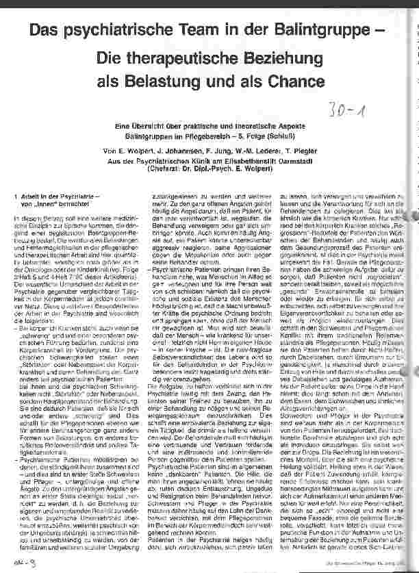Vorschauseite 1: Das psychiatrische Team in der Balintgruppe - Die therapeutische Beziehung als Belastung und als Chance
