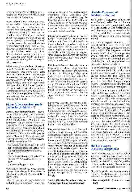 Vorschauseite 4: Kundenorientierung als Unternehmensund Pflegeziel in der Klinik