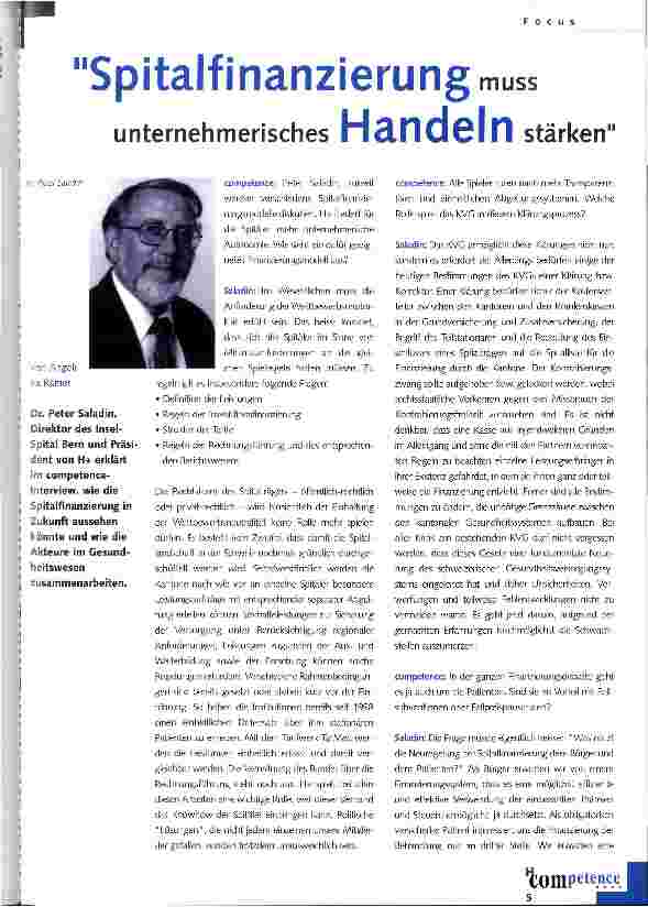 Vorschauseite 1: Spitalfinanzierung muss unternehmerisches Handeln stärken