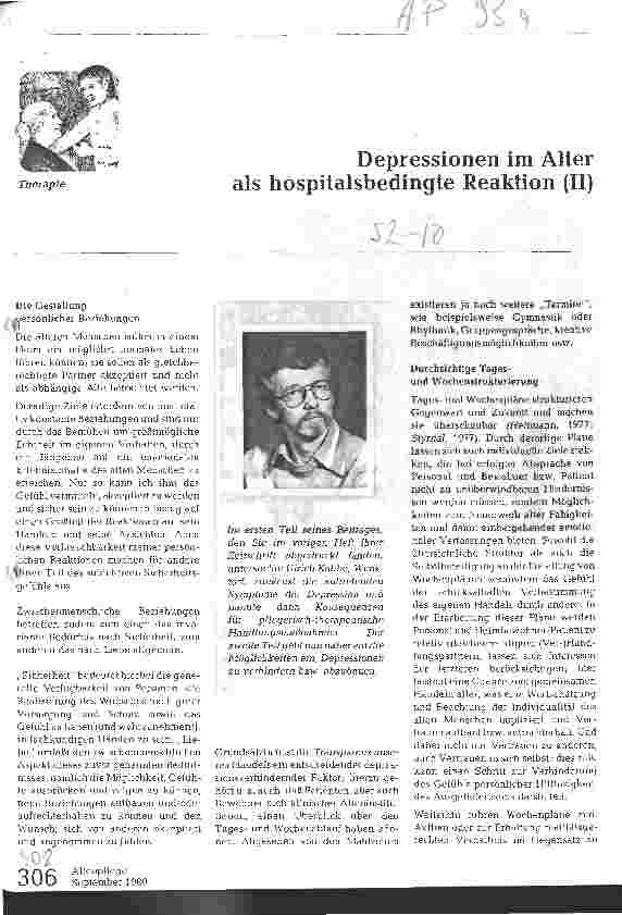 Vorschauseite 1: Depressionen im Alter als hospitalsbedingte Reaktion (II)