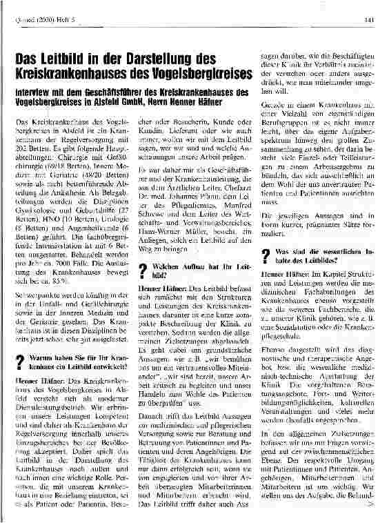Vorschauseite 1: Das Leitbild in der Darstellung des Kreiskrankenhauses des Volgelsbergkreises