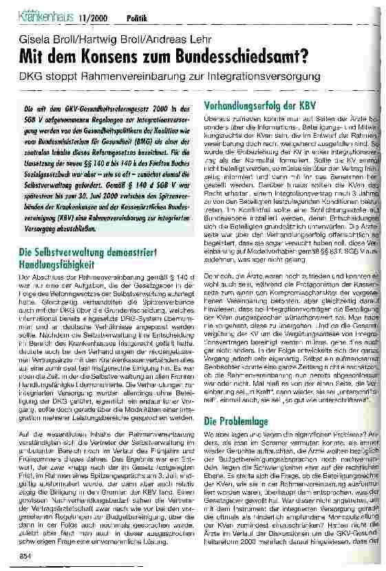 Vorschauseite 1: Mit dem Konsens zum Bundesschiedsamt? DKG stoppt Rahmenvereinbarung zur Integrationsversorgung