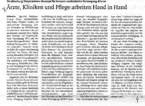 Vorschauseite 1: Ärzte, Kliniken und Pflege arbeiten Hand in Hand