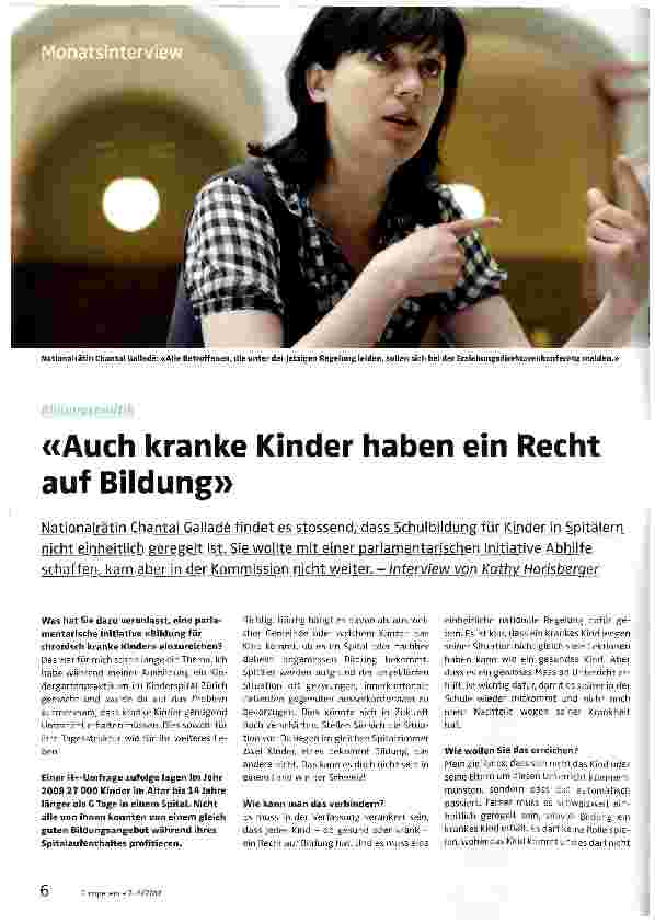 Vorschauseite 1: «Auch kranke Kinder haben ein Recht auf Bildung»