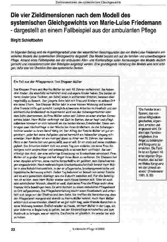 Vorschauseite 1: Die vier Zieldimensionen nach dem Modell des systemischen Gleichgewichts von Marie-Luise Friedemanndargestellt an einem Fallbeispiel aus der ambulanten Pflege