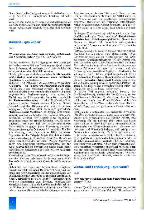 Vorschauseite 3: Anästhesie - quo vadis?