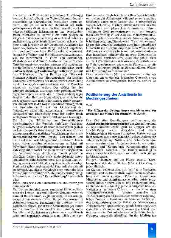 Vorschauseite 4: Anästhesie - quo vadis?