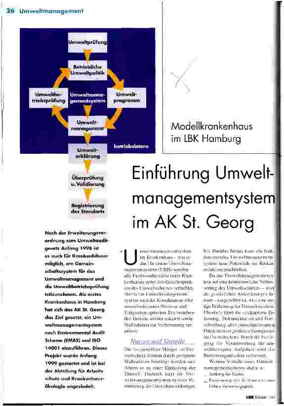 Vorschauseite 1: Einführung Umweltmanagementsystem im AK St. Georg Modellkrankenhaus im LBK Hamburg