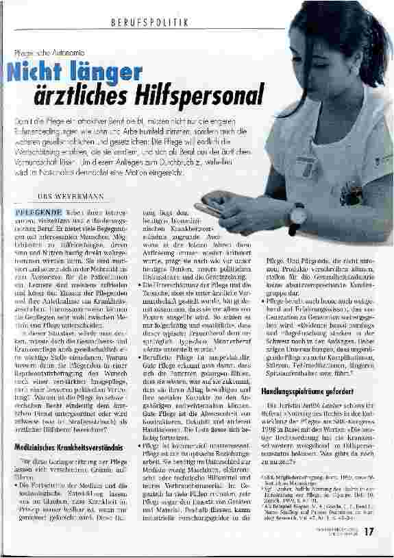Vorschauseite 1: Nicht länger ärztliches Hilfspersonal Pflegerische Autonomie