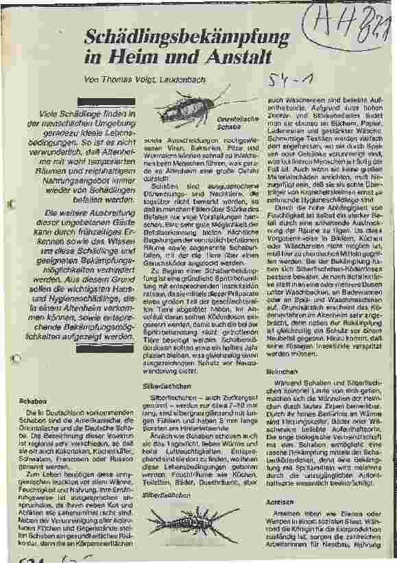 Vorschauseite 1: Schädlingsbekämpfung in Heim und Anstalt