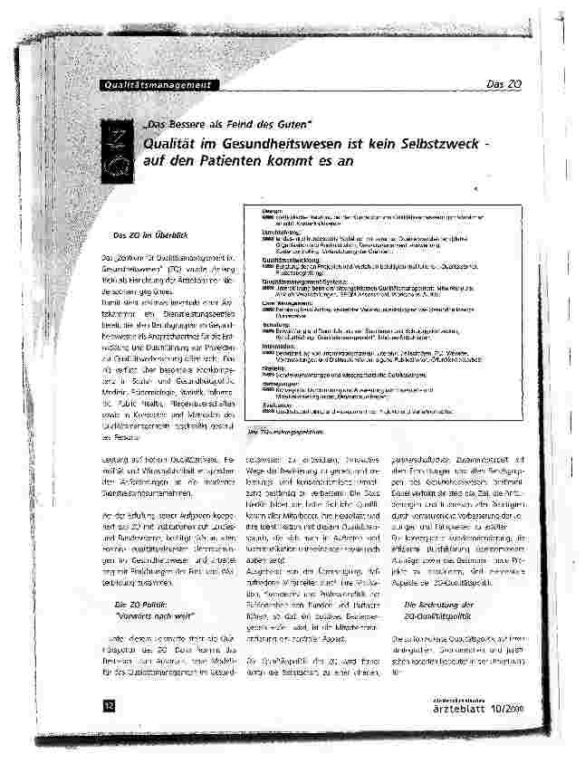 Vorschauseite 1: Das Bessere als Feind des GutenQualität im Gesundheitswesen ist kein Selbstzweck -auf den Patienten kommt es an
