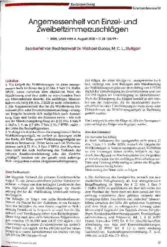 Vorschauseite 1: Angemessenheit von Einzelund Zweibettzimmerzuschlägen