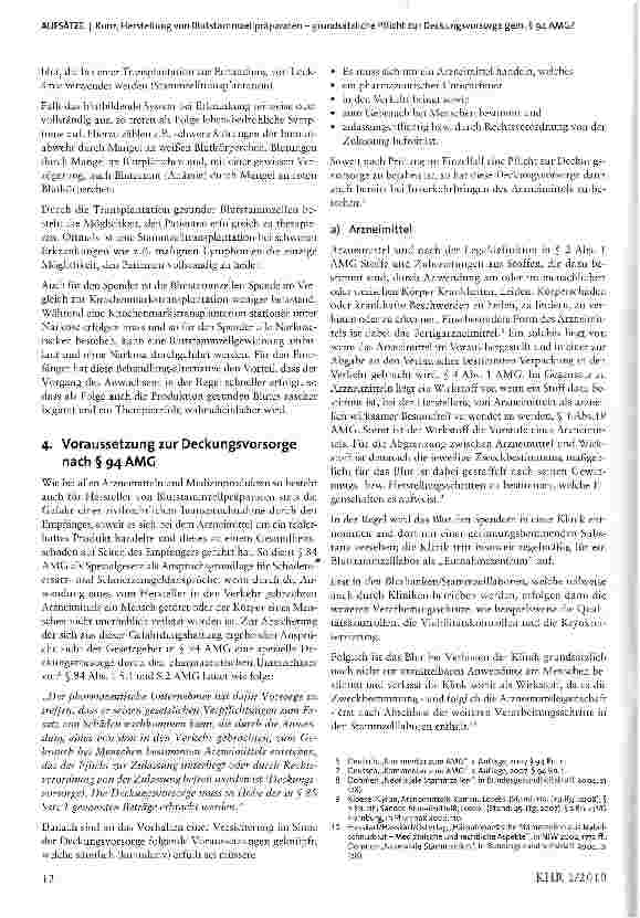 Vorschauseite 2: Herstellung von Blutstammzeilpräparaten - grundsätzliche Pflicht zur Deckungsvorsorge gem. § 94 AMG?