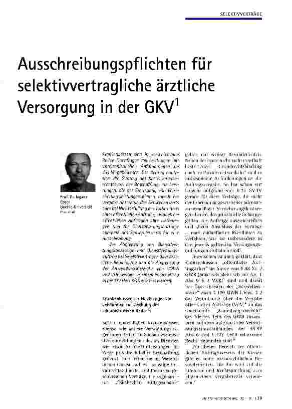 Vorschauseite 1: Ausschreibungspflichten für selektivvertragliche ärztliche Versorgung in der GKV