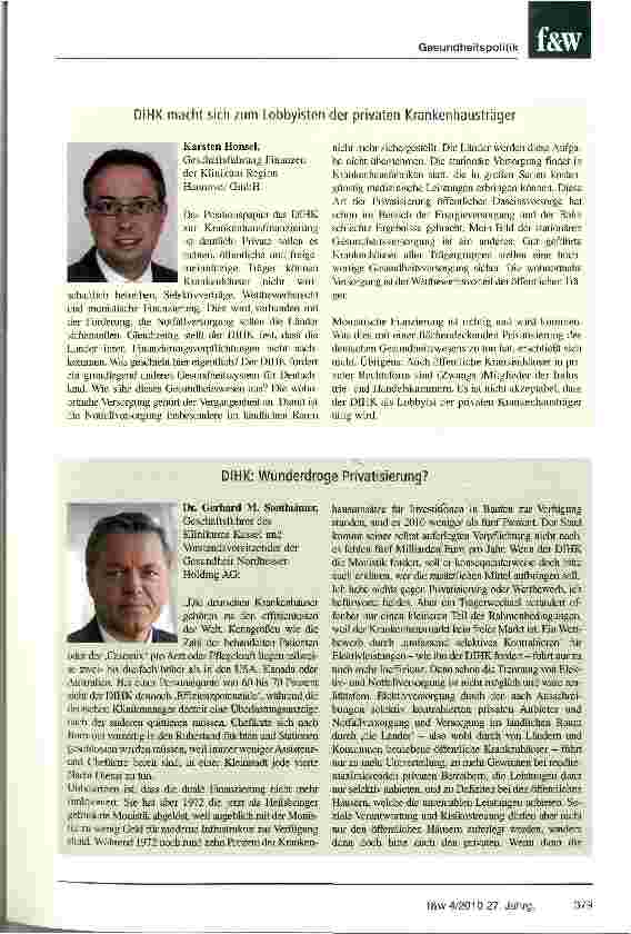 Vorschauseite 2: DIHK für Privatisierung kommunaler Kliniken