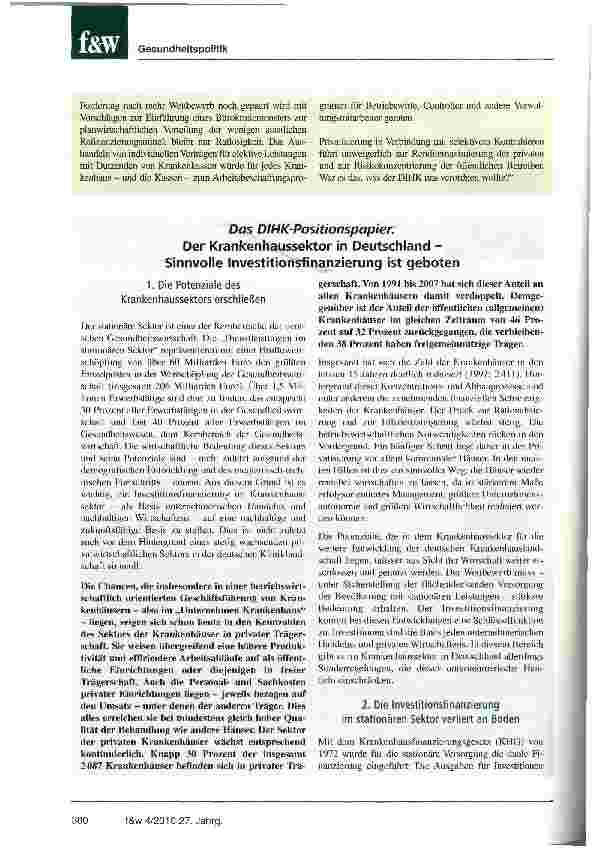 Vorschauseite 3: DIHK für Privatisierung kommunaler Kliniken