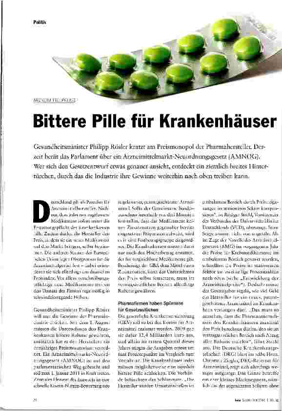 Vorschauseite 1: Bittere Pille für Krankenhäuser