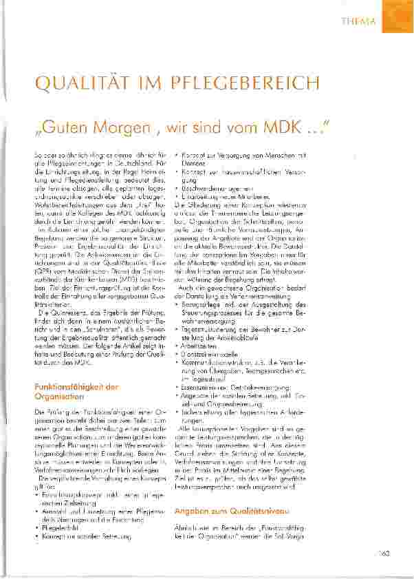 Vorschauseite 1: QUALITÄT IM PFLEGEBEREICH „Guten Morgen, wir sind vom MDK. ..