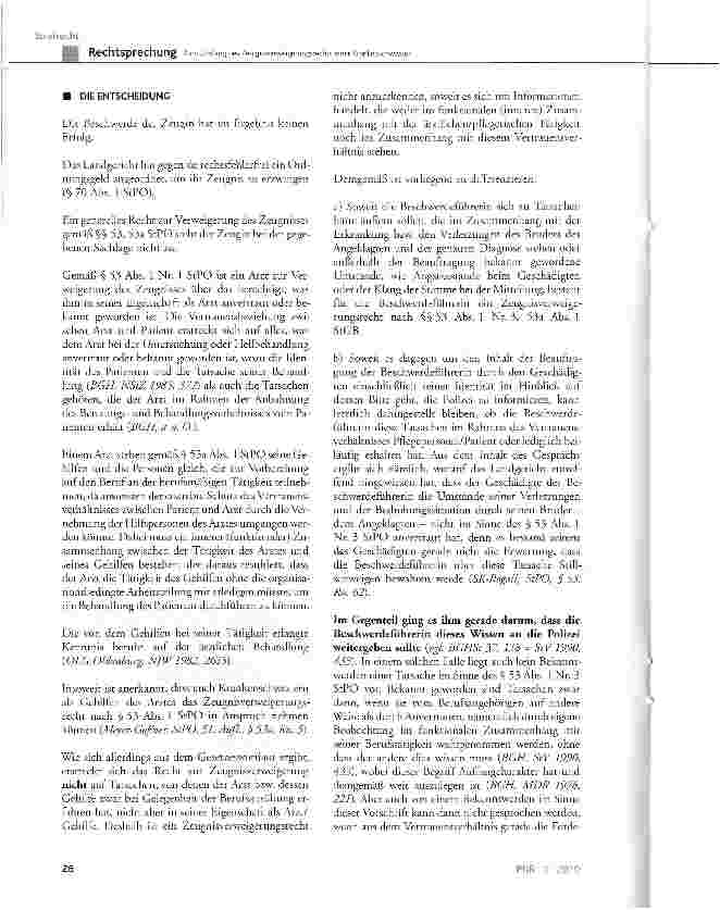 Vorschauseite 2: Zum Umfang des Zeugnisverweigerungsrechts einer Krankenschwester