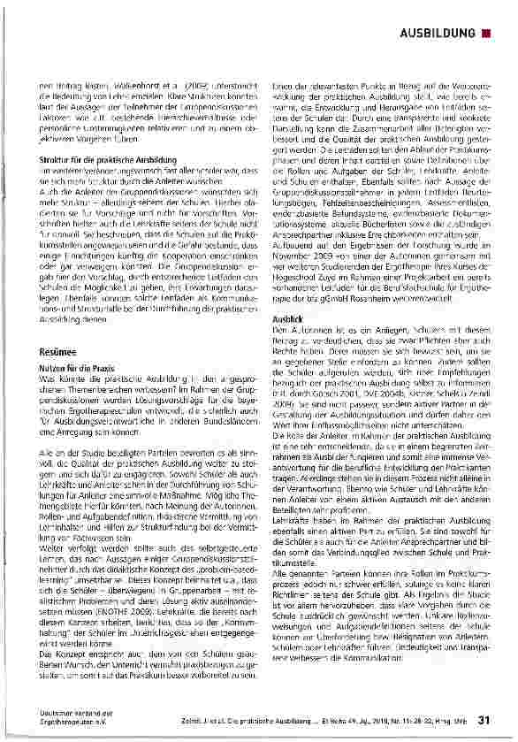 Vorschauseite 4: Die praktische Ausbildung an bayerischen Berufsfachschulen für Ergotherapie