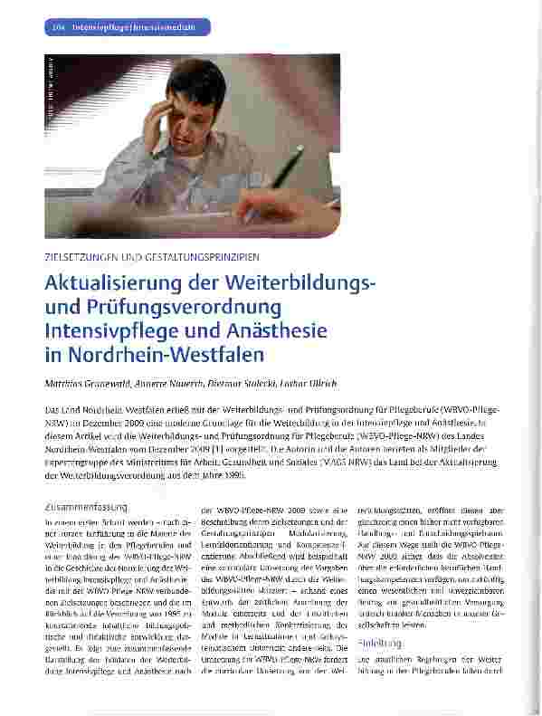 Vorschauseite 1: Aktualisierung der Weiterbildungsund Prüfungsverordnung Intensivpflege und Anästhesie in Nordrhein-Westfalen