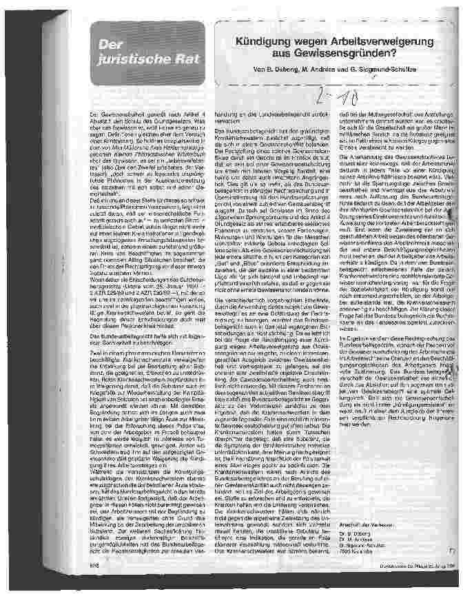 Vorschauseite 1: Kündigung wegen Arbeitsverweigerung aus Gewissensgründen?