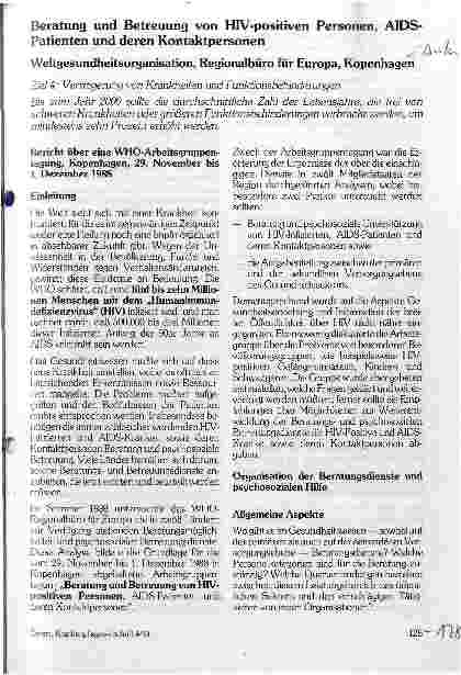 Vorschauseite 1: Beratung und Betreuung von HIV-positiven Personen, AIDS-Patienten und deren Kontaktpersonen