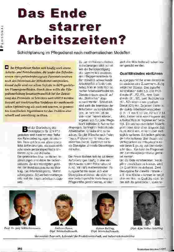 Vorschauseite 1: Das Ende starrer Arbeitszeiten? Schichtplanung im Pflegedienst nach mathematischen Modellen
