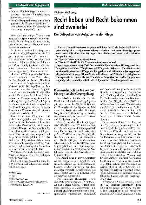 Vorschauseite 1: Recht haben und Recht bekommen sind zweierlei Die Delegation von Aufgaben in der Pflege