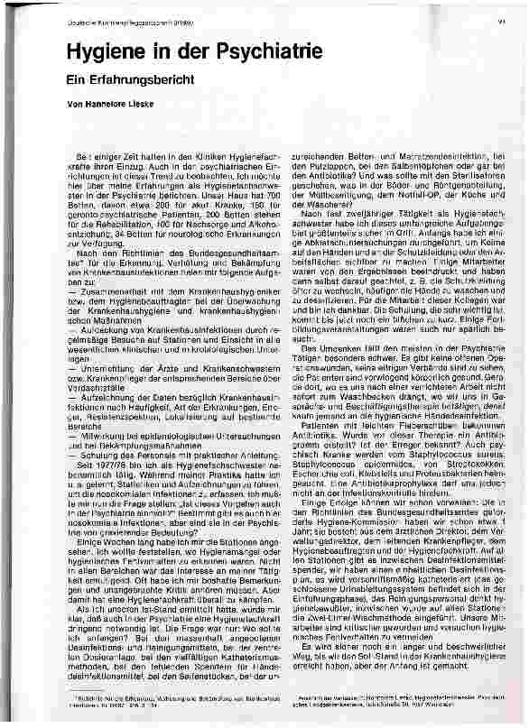Vorschauseite 1: Hygiene in der Psychiatrie Ein Erfahrungsbericht