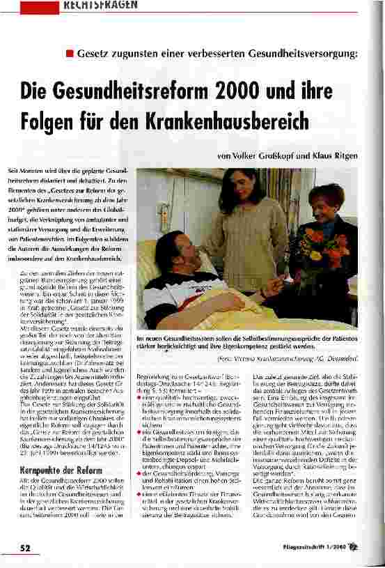 Vorschauseite 1: Die Gesundheitsreform 2000 und ihre Folgen für den Krankenhausbereich