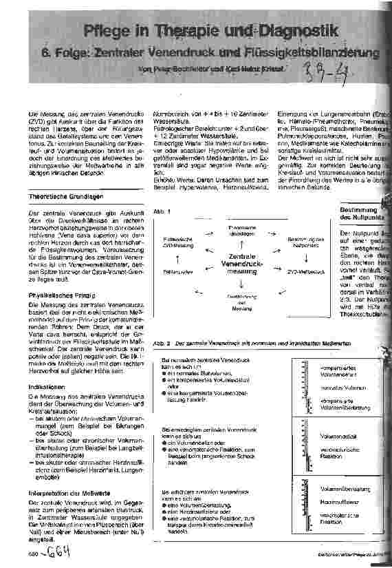 Vorschauseite 1: Pflege in Therapie und Diagnostik 6. Folge: Zentraler Venendruck und Flüssigkeitsbilanzierung