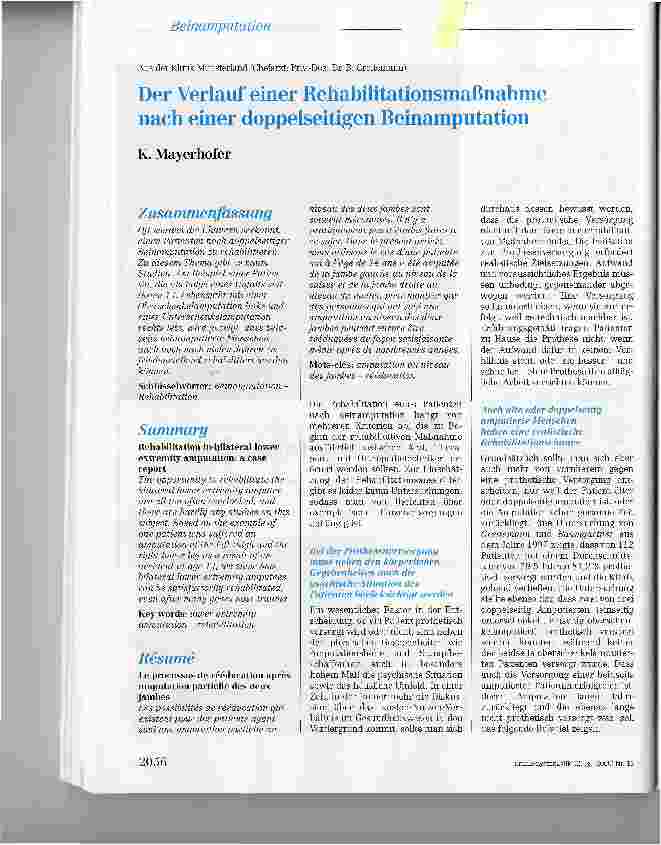 Vorschauseite 1: Der Verlauf einer Rehabilitationsmaßnahme nach einer doppelseitigen Beinamputation