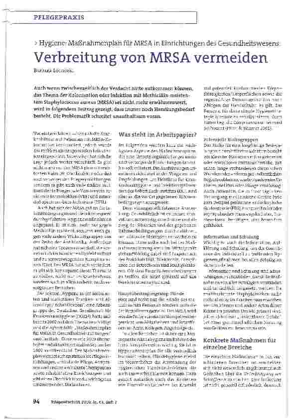 Vorschauseite 1: Verbreitung von MRSA vermeiden