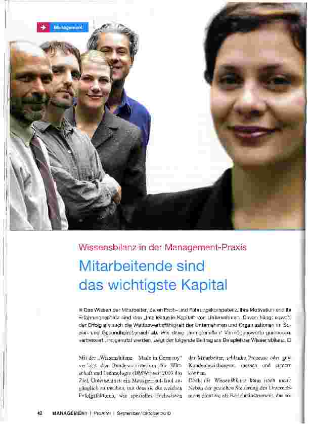 Vorschauseite 1: Wissensbilanz in der Management-Praxis Mitarbeitende sind das wichtigste Kapital