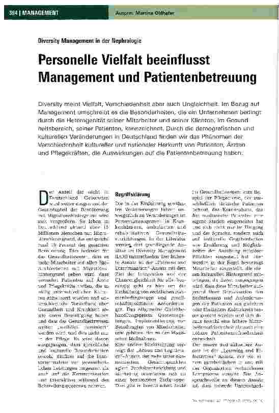 Vorschauseite 1: Personelle Vielfalt beeinflusst Management und Patientenbetreuung