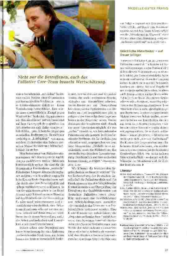 Vorschauseite 3: Plädoyer für einen sorgsamen Umgang mit den Beschäftigten in Palliative CareWirtschaftlichkeit versus Menschlichkeit?